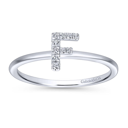 14K White Gold Pavé Diamond Uppercase F Initial Ring