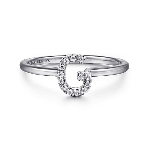 14K White Gold Pavé Diamond Uppercase G Initial Ring