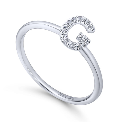 14K White Gold Pavé Diamond Uppercase G Initial Ring