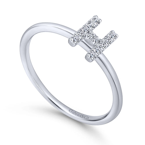 14K White Gold Pavé Diamond Uppercase H Initial Ring