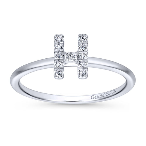 14K White Gold Pavé Diamond Uppercase H Initial Ring