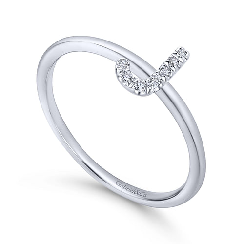 14K White Gold Pavé Diamond Uppercase J Initial Ring