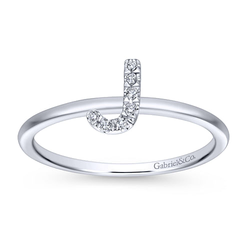 14K White Gold Pavé Diamond Uppercase J Initial Ring