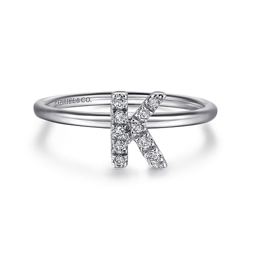 14K White Gold Pavé Diamond Uppercase K Initial Ring