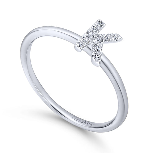 14K White Gold Pavé Diamond Uppercase K Initial Ring