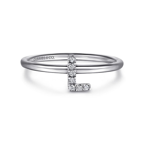 14K White Gold Pavé Diamond Uppercase L Initial Ring