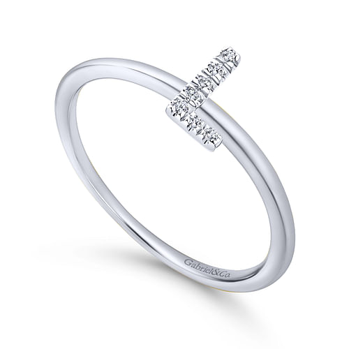 14K White Gold Pavé Diamond Uppercase L Initial Ring