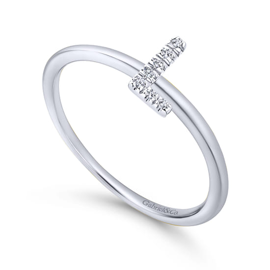 14K White Gold Pavé Diamond Uppercase L Initial Ring angle 3