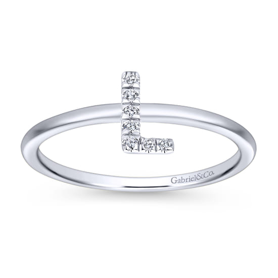 14K White Gold Pavé Diamond Uppercase L Initial Ring angle 4