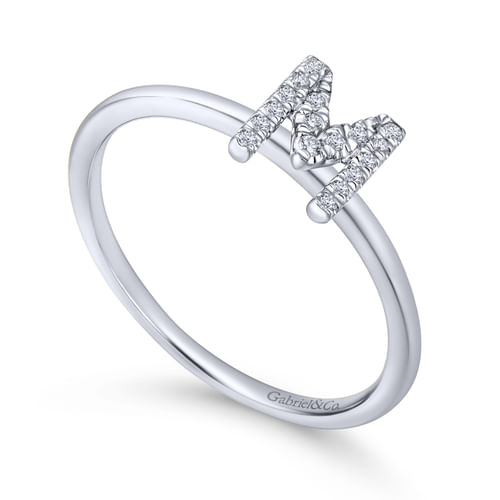14K White Gold Pavé Diamond Uppercase M Initial Ring