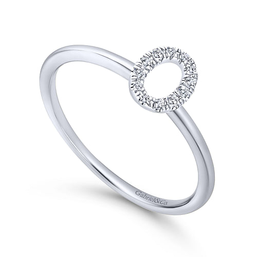 14K White Gold Pavé Diamond Uppercase O Initial Ring