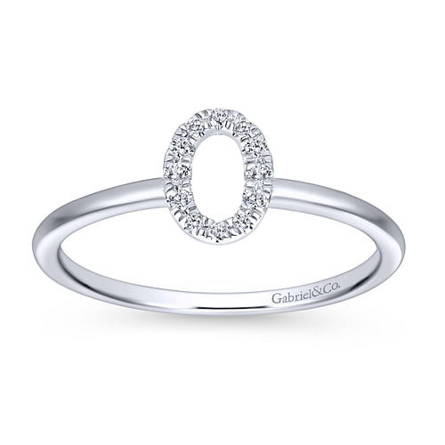 14K White Gold Pavé Diamond Uppercase O Initial Ring