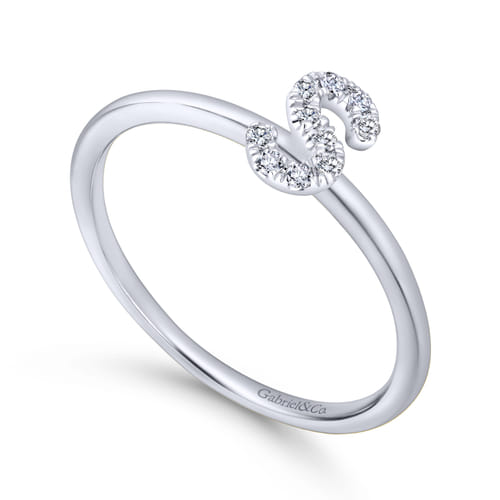 14K White Gold Pavé Diamond Uppercase S Initial Ring