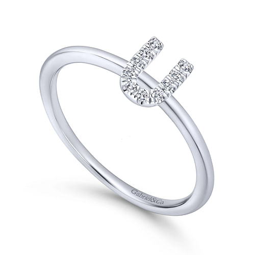 14K White Gold Pavé Diamond Uppercase U Initial Ring