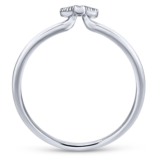 14K White Gold Pavé Diamond Uppercase V Initial Ring