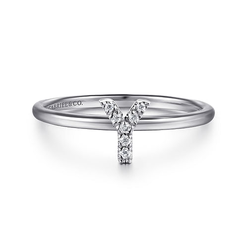 14K White Gold Pavé Diamond Uppercase Y Initial Ring