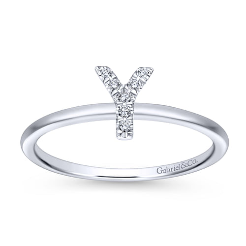 14K White Gold Pavé Diamond Uppercase Y Initial Ring