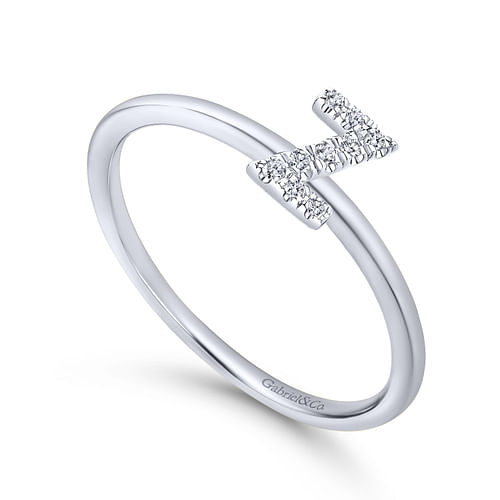 14K White Gold Pavé Diamond Uppercase Z Initial Ring