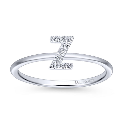 14K White Gold Pavé Diamond Uppercase Z Initial Ring