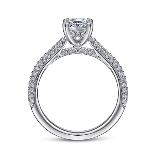 14K White Gold Pavé Emerald Cut Diamond Engagement Ring
