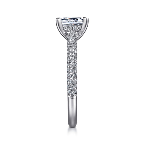 14K White Gold Pavé Emerald Cut Diamond Engagement Ring