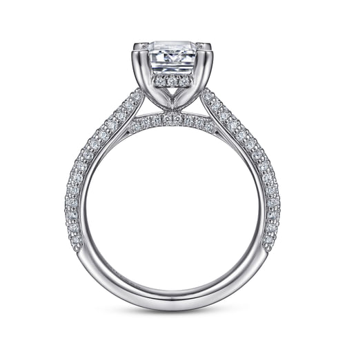 14K White Gold Pavé Emerald Cut Diamond Engagement Ring