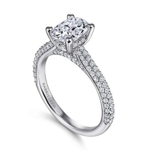 14K White Gold Pavé Oval Diamond Engagement Ring