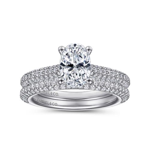 14K White Gold Pavé Oval Diamond Engagement Ring