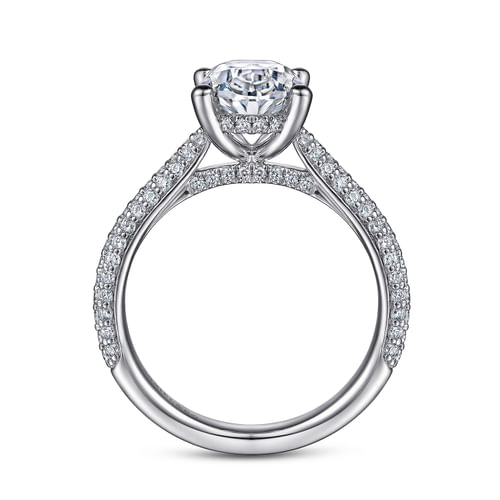 14K White Gold Pavé Oval Diamond Engagement Ring