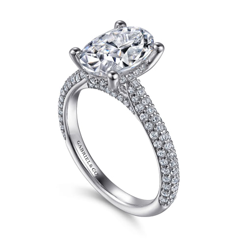 14K White Gold Pavé Oval Diamond Engagement Ring