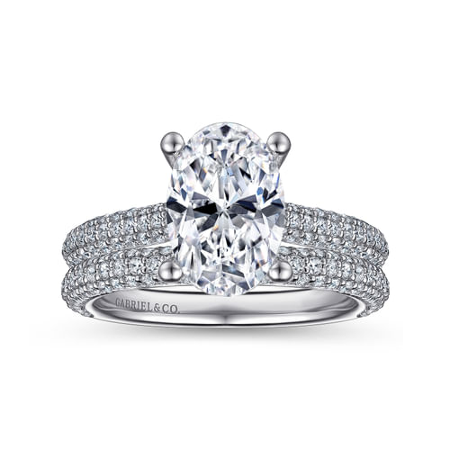 14K White Gold Pavé Oval Diamond Engagement Ring