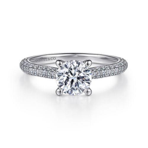 14K White Gold Pavé Round Diamond Engagement Ring