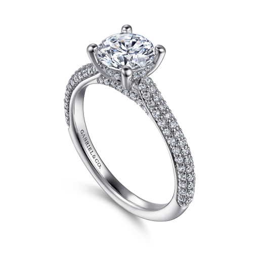 14K White Gold Pavé Round Diamond Engagement Ring