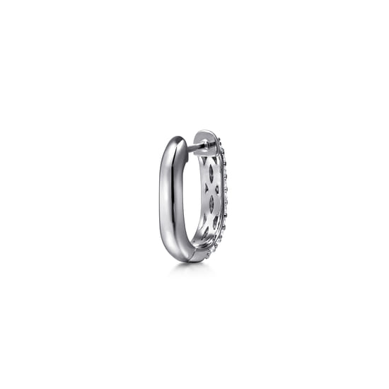 14K White Gold Pave Diamond Classic Oval Hoop Earrings angle 3