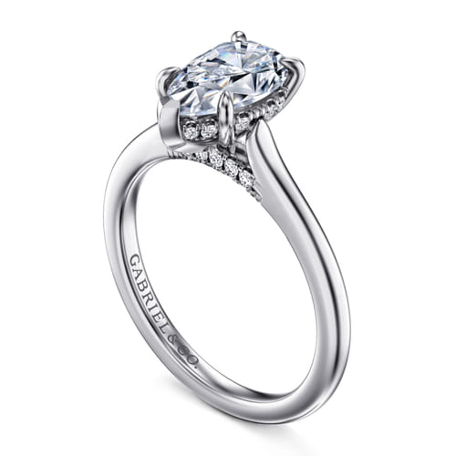 14K White Gold Pear Shape  Diamond Engagement Ring