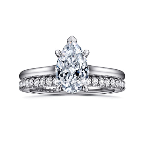 14K White Gold Pear Shape  Diamond Engagement Ring