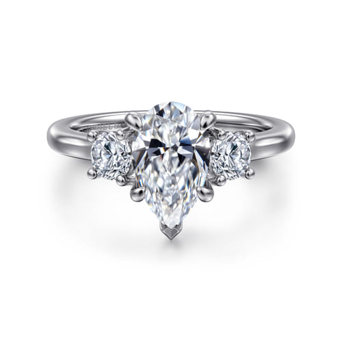 14K White Gold Pear Shape 3 Stone Diamond Engagement Ring
