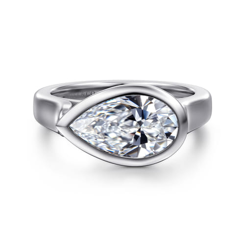14K White Gold Pear Shape Bezel Set Solitaire Diamond Engagement Ring
