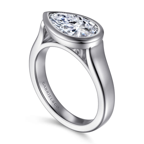 14K White Gold Pear Shape Bezel Set Solitaire Diamond Engagement Ring