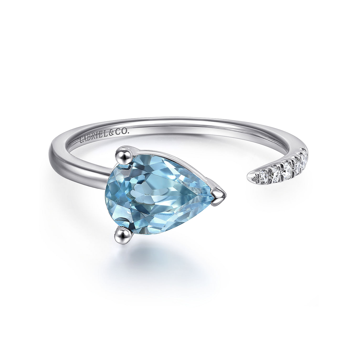Gabriel - 14K White Gold Pear Shape Blue Topaz and Diamond Split Ring