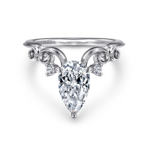 14K White Gold Pear Shape Chevron Engagement Ring