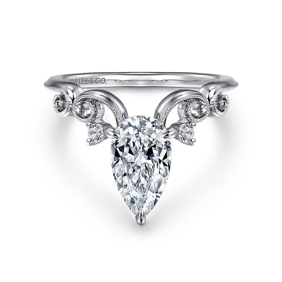 Gabriel - 14K White Gold Pear Shape Chevron Engagement Ring
