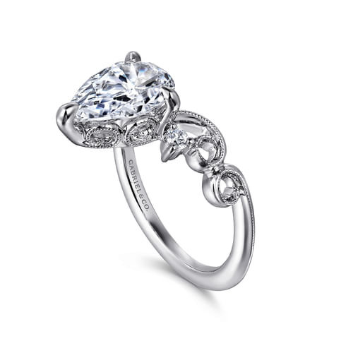 14K White Gold Pear Shape Chevron Engagement Ring