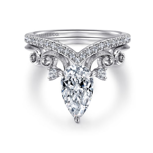 14K White Gold Pear Shape Chevron Engagement Ring