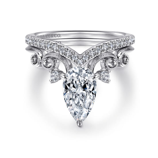 14K White Gold Pear Shape Chevron Engagement Ring angle 4