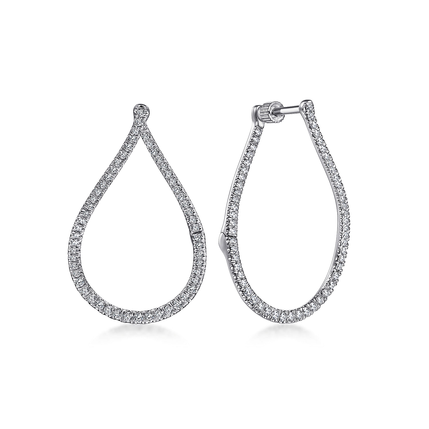 14K White Gold Pear Shape Diamond Bypass Hoop Earrings