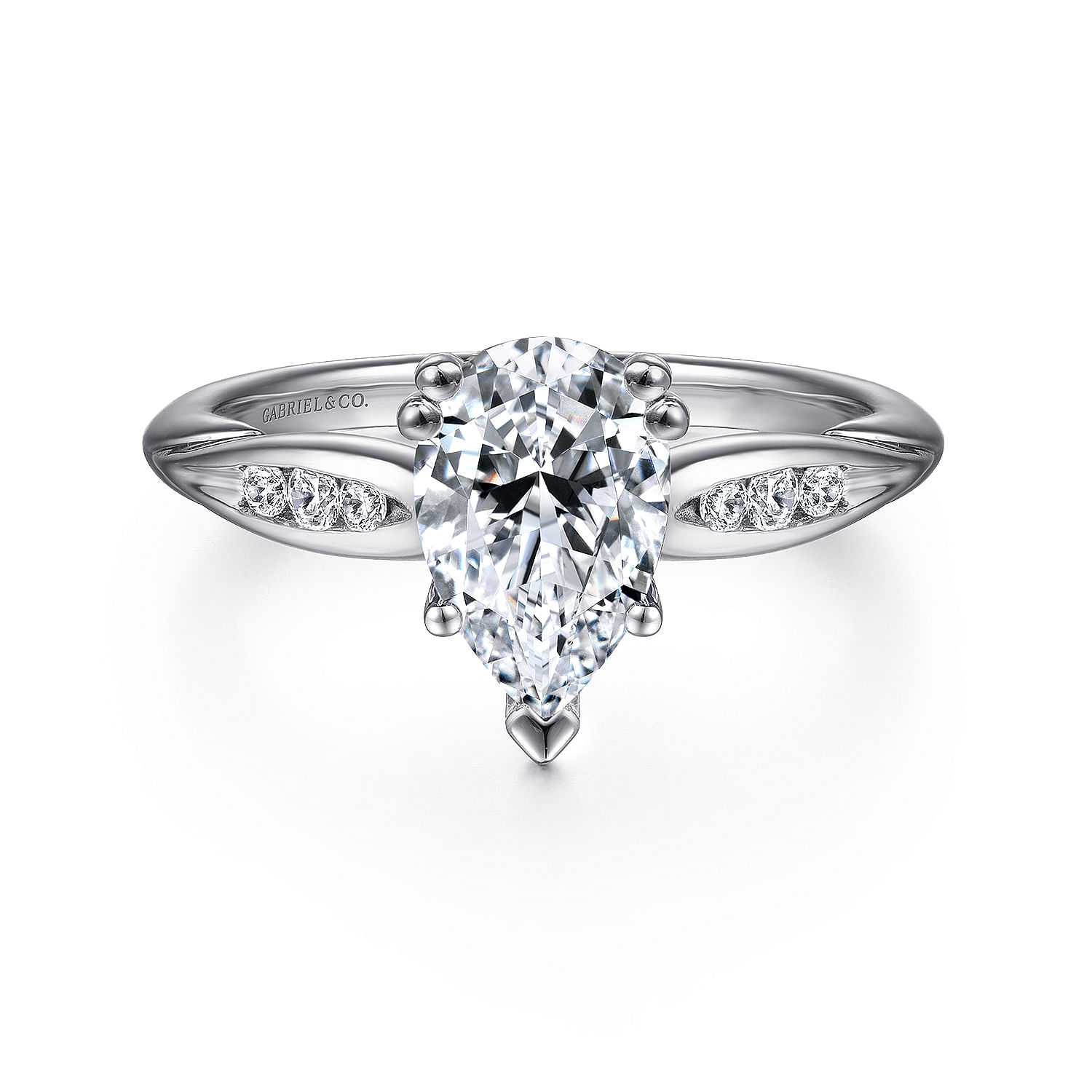 Gabriel - 14K White Gold Pear Shape Diamond Channel Set Engagement Ring