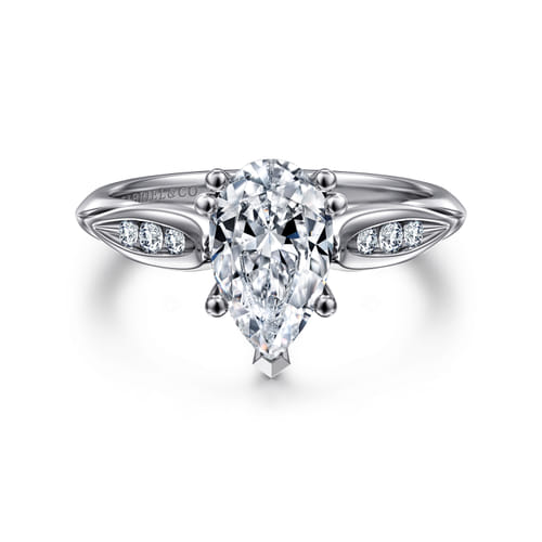 14K White Gold Pear Shape Diamond Channel Set Engagement Ring
