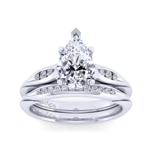 14K White Gold Pear Shape Diamond Channel Set Engagement Ring