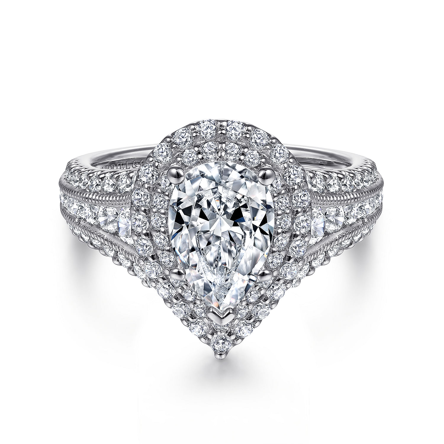 Gabriel - 14K White Gold Pear Shape Diamond Channel Set Engagement Ring